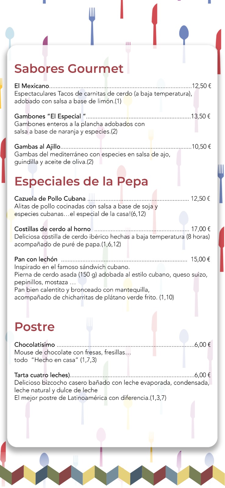 Menu. El Patio de Pepa. Español. Página 2