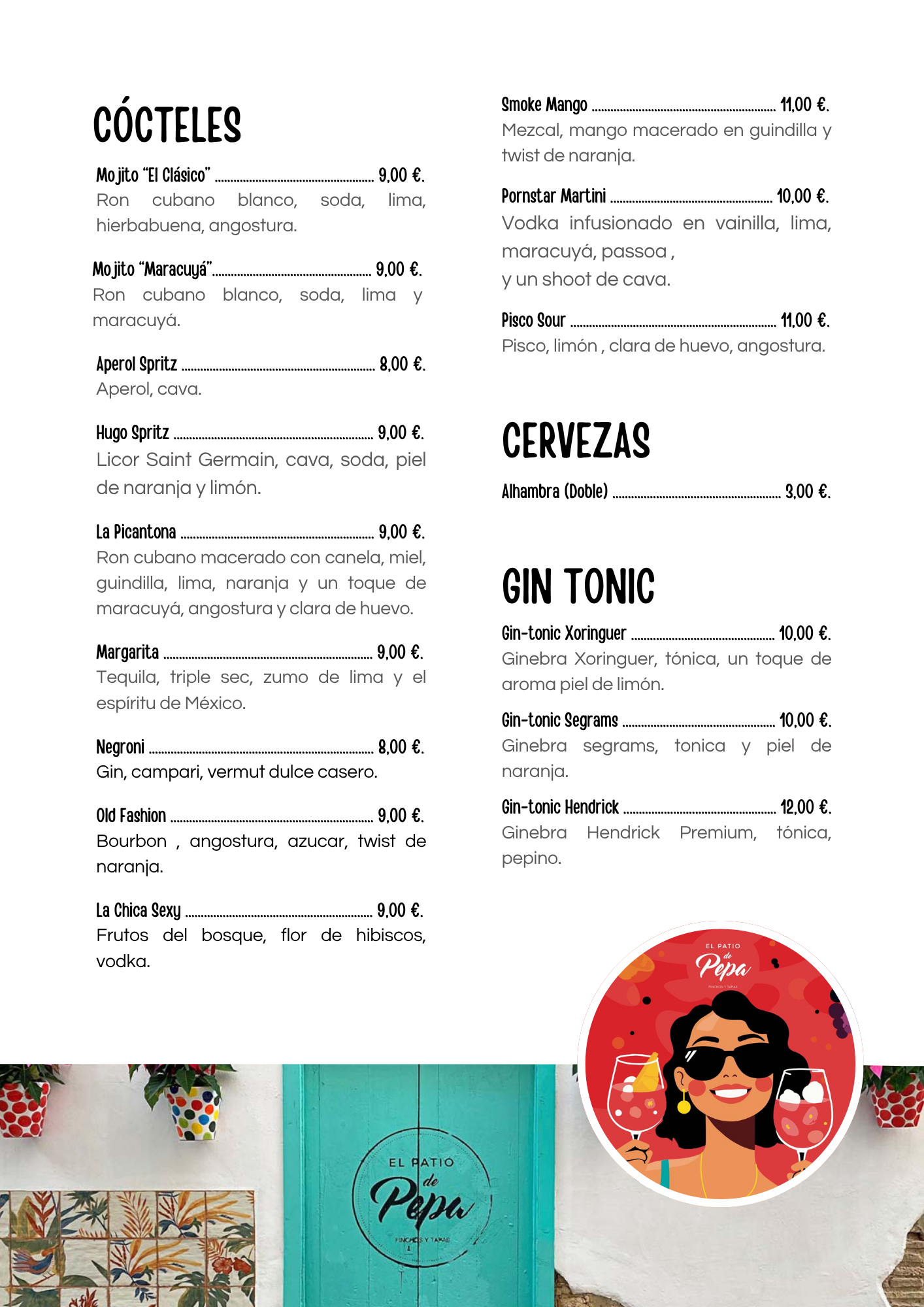 Carta de bebidas. El Patio de Pepa (Español Página 1)