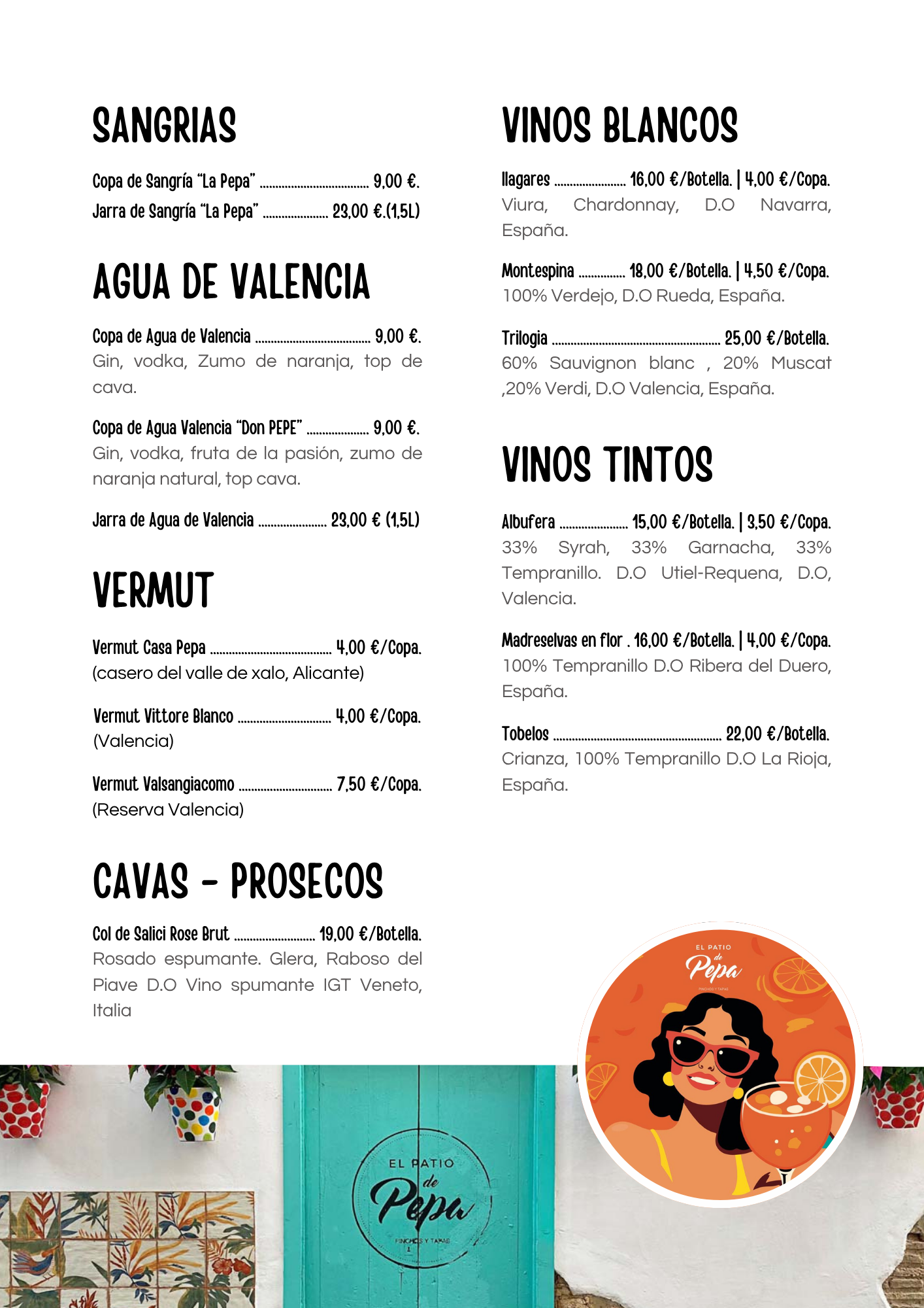 Carta de bebidas. El Patio de Pepa (Español Página 2)