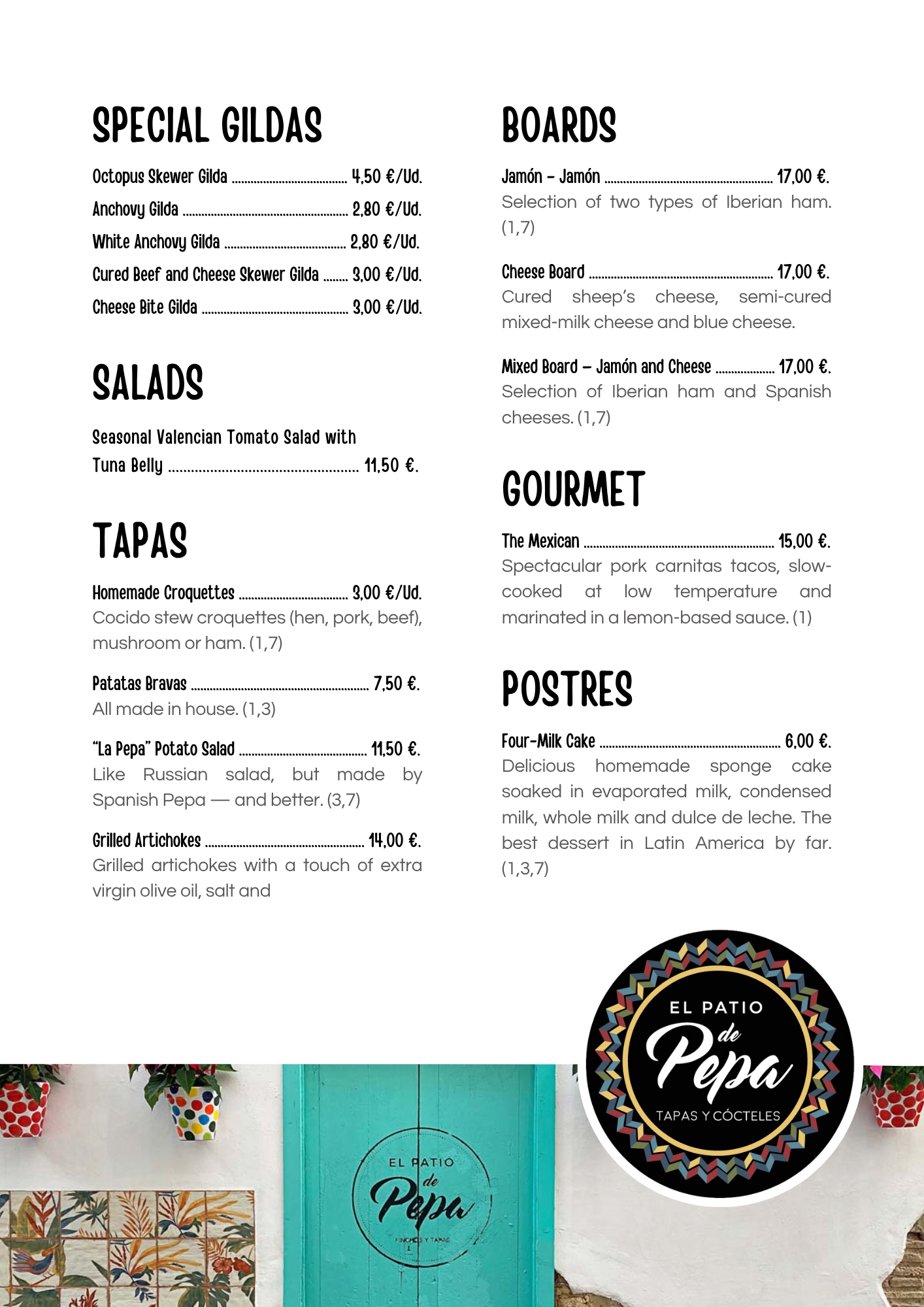 Menu. El Patio de Pepa (English)