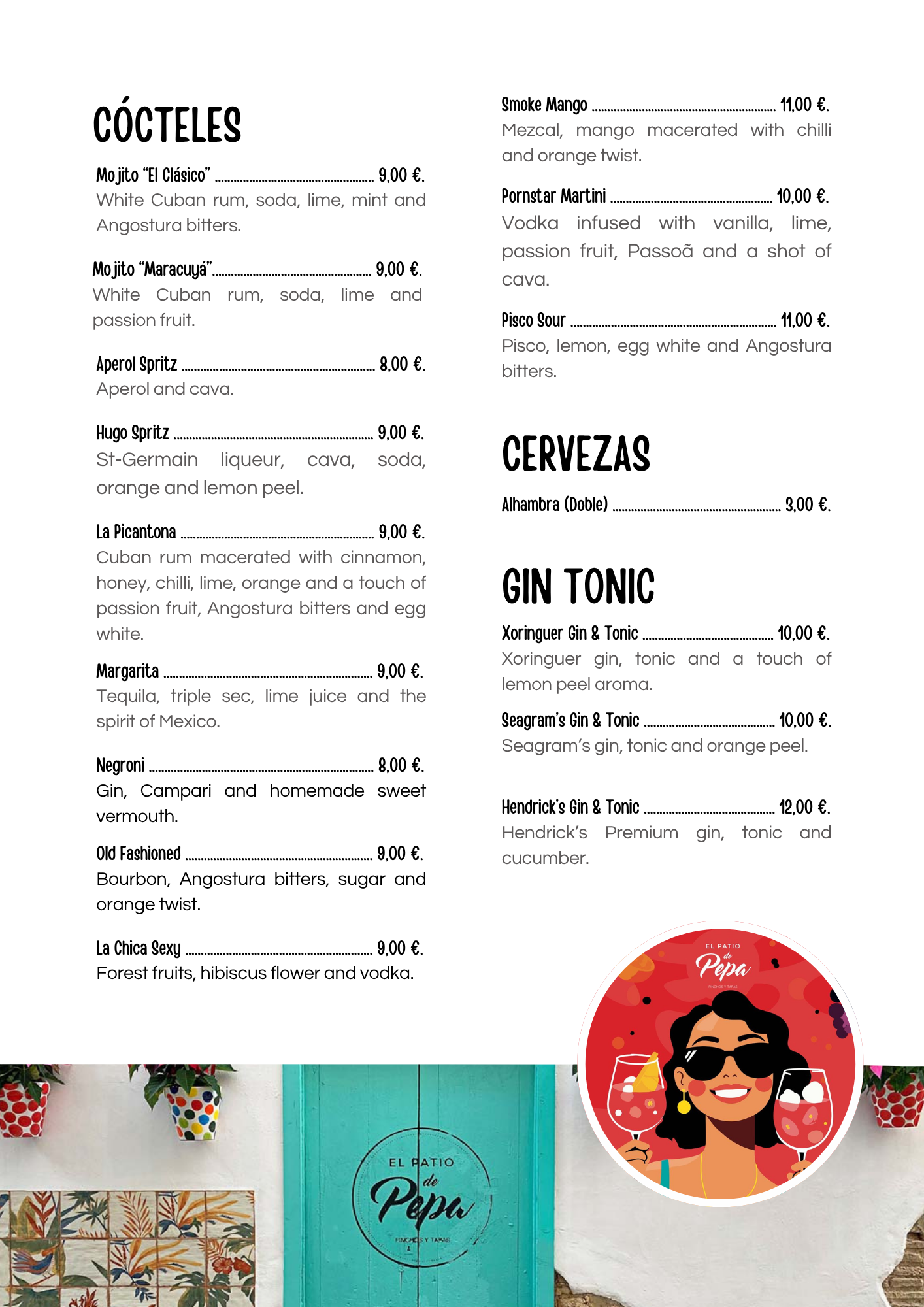 Drinks. El Patio de Pepa (English Page 1)