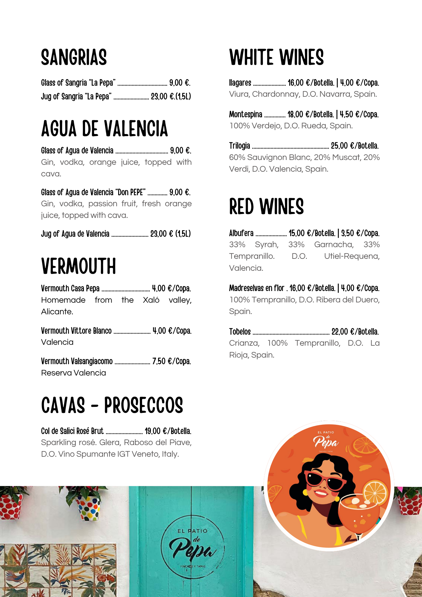 Drinks. El Patio de Pepa (English Page 2)